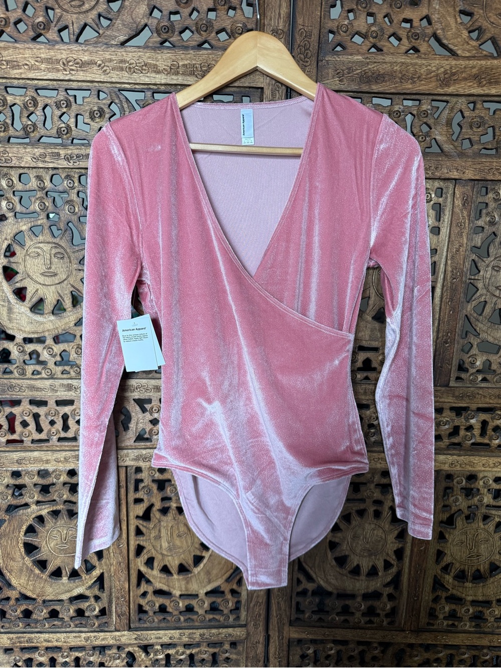 NWT Deadstock American Apparel Rose Sparkle Velvet Wrap Bodysuit Sz L